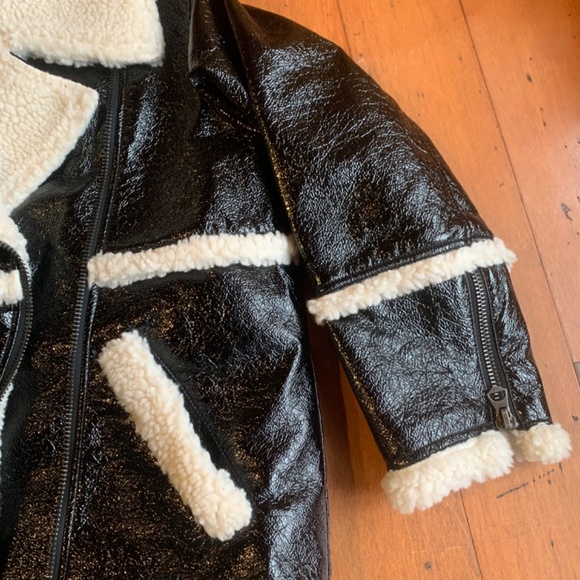 Oversized Faux Leather with Shearling Aviator Jacket Size XS - Picture 6 of 10